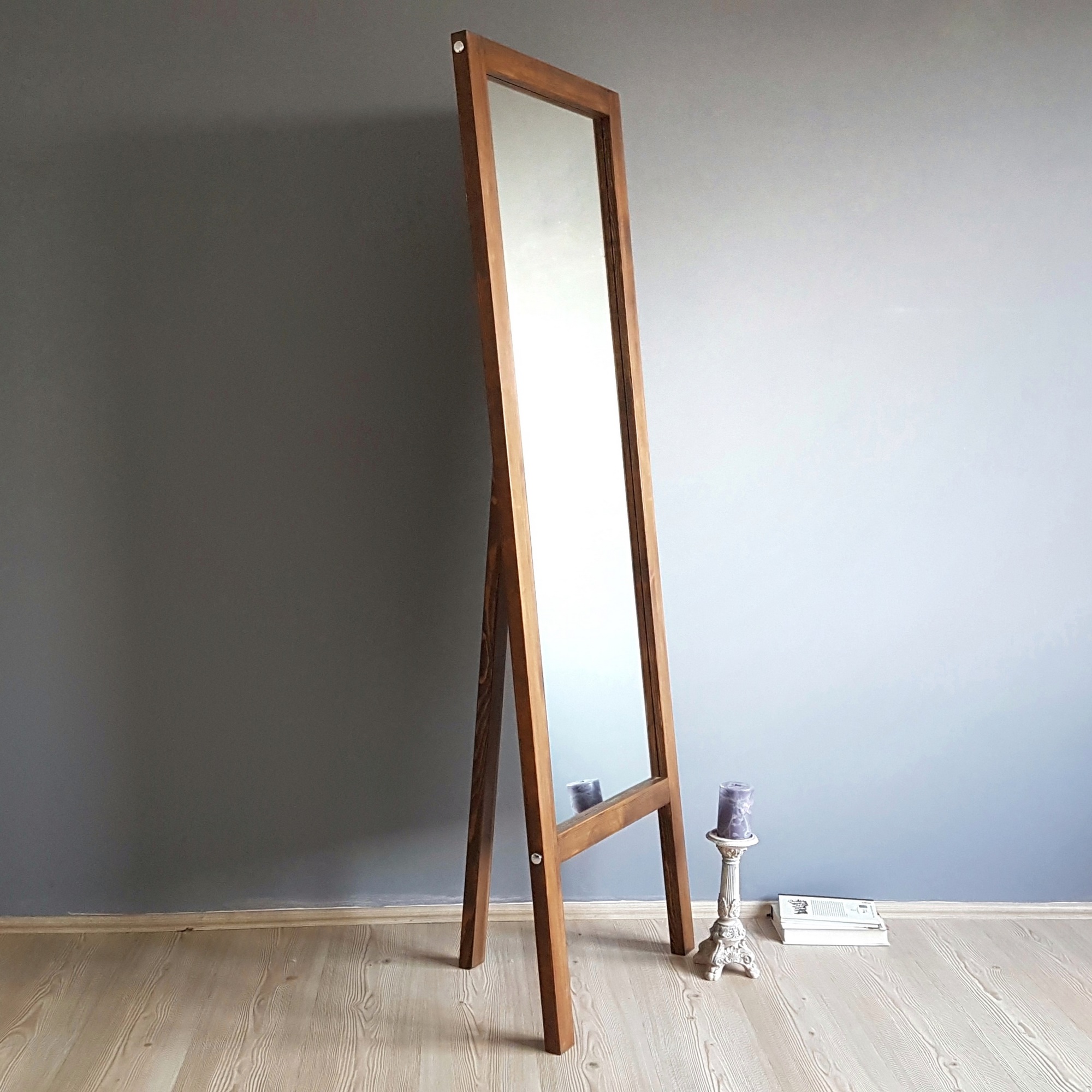 A43 Natural Wood Standing Mirror