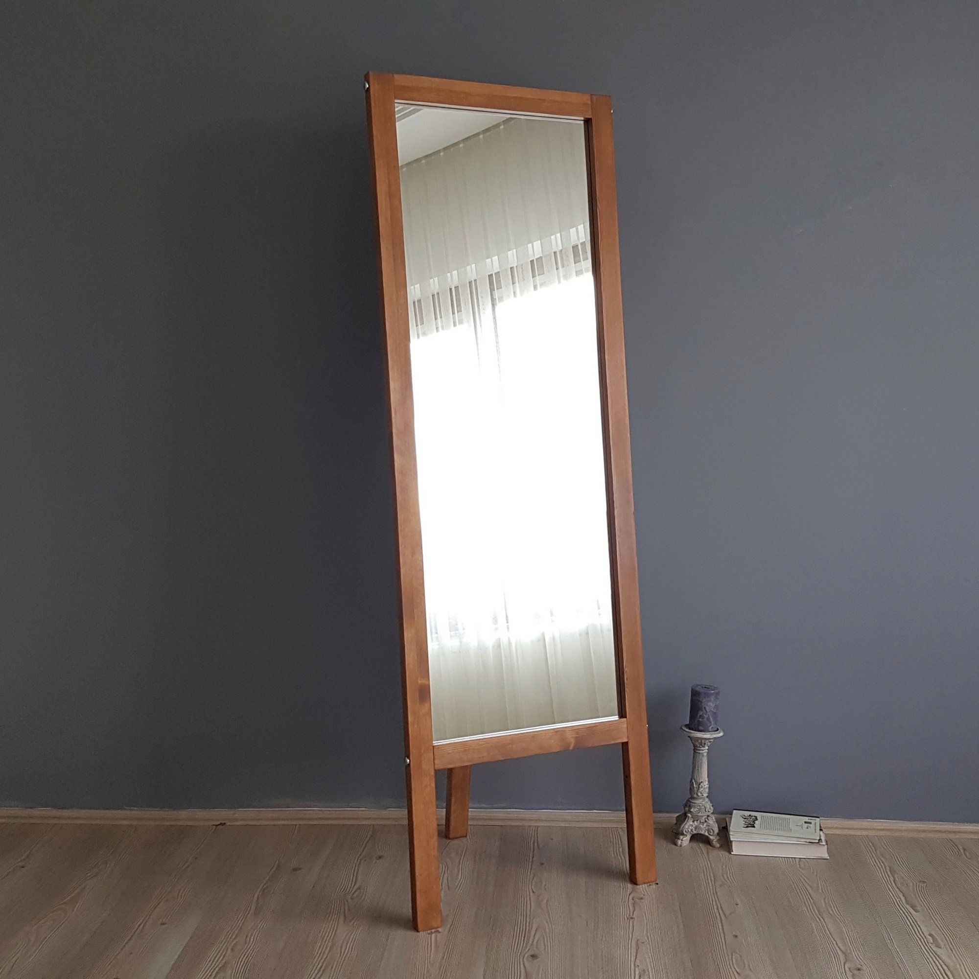 A42 Natural Wood Standing Mirror