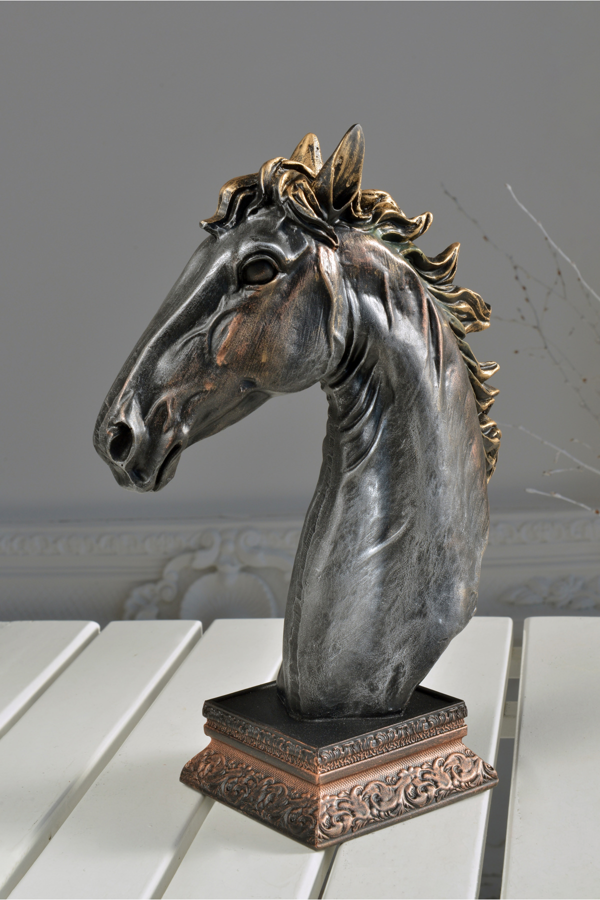 Real Workmanship Large 38 Cm Horse Figure Trinket tumbled copper and silver