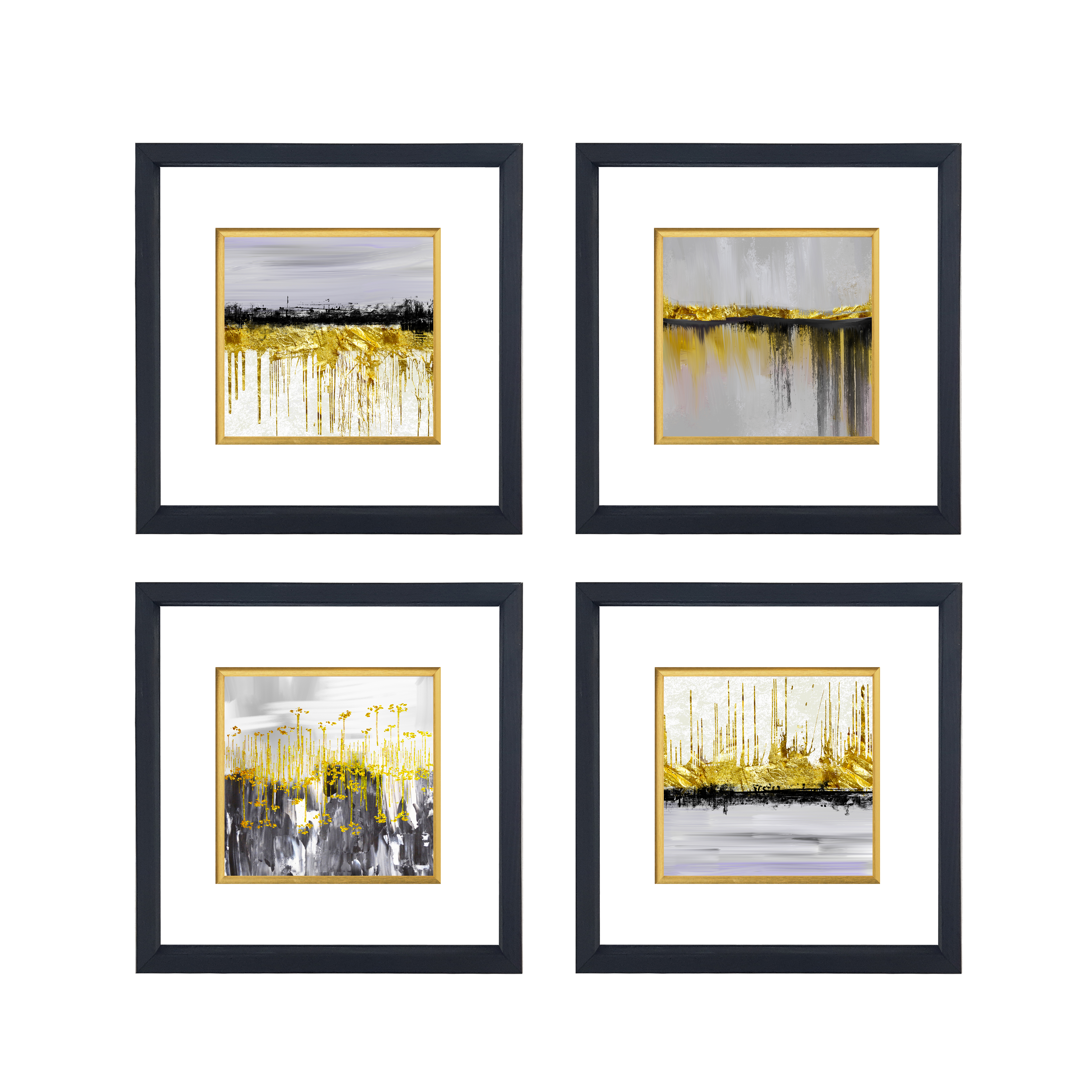 4 Piece Black-Gold Framed Glass Painting