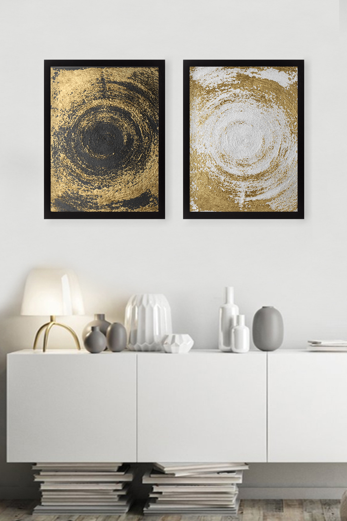 Set of 2 paintings Circles Golden 34x44 cm
