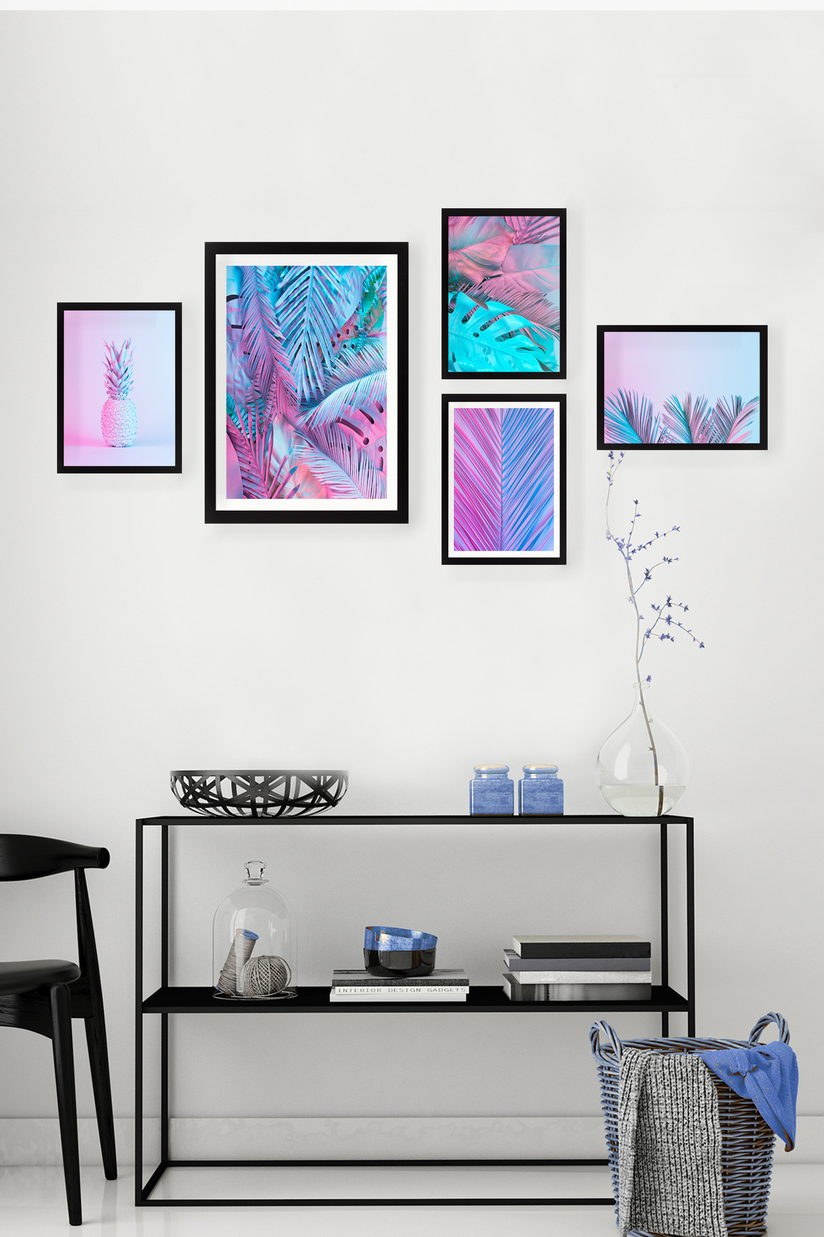 Set of 5 paintings Wild Pink