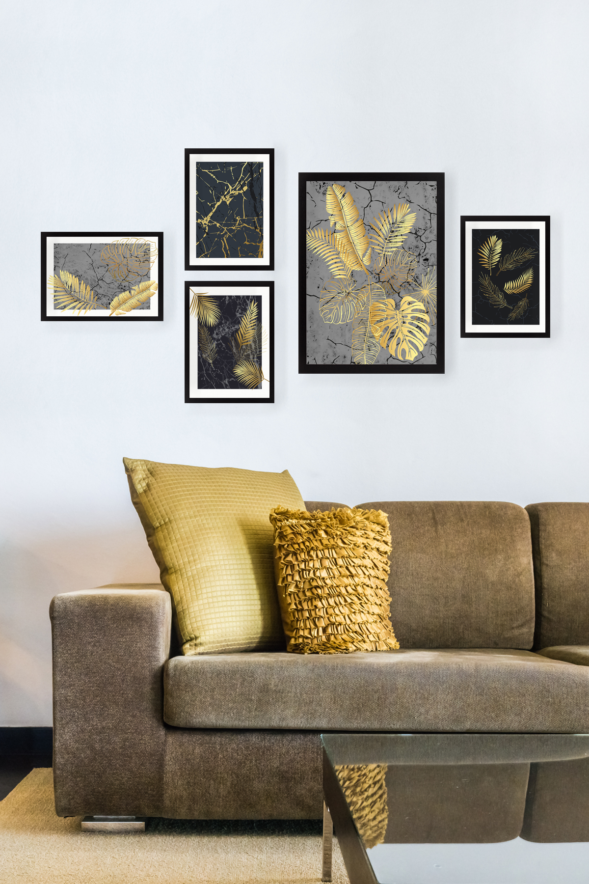 Set of 5 paintings Golden Palm