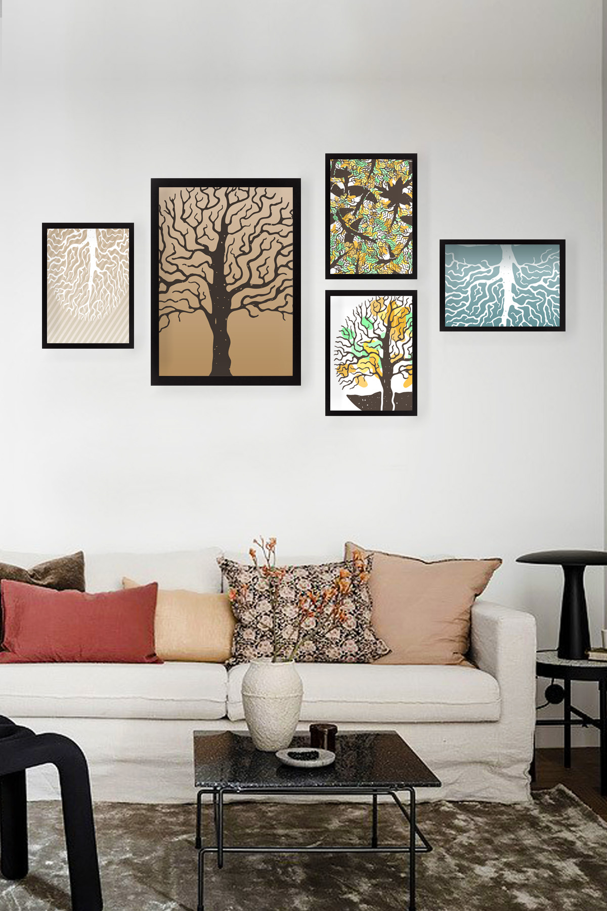 Set of 5 paintings Trees
