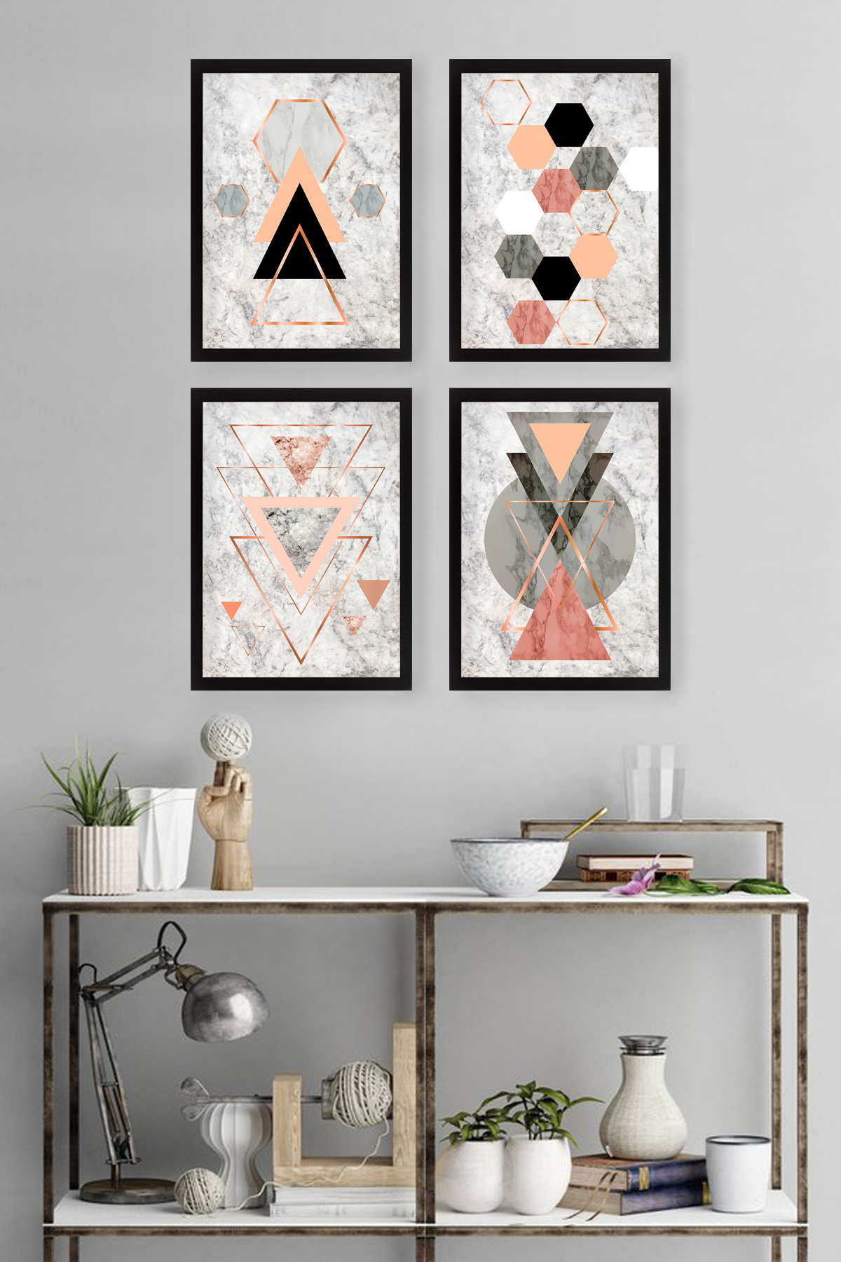 Set of 4 paintings Geometric 34x44 cm