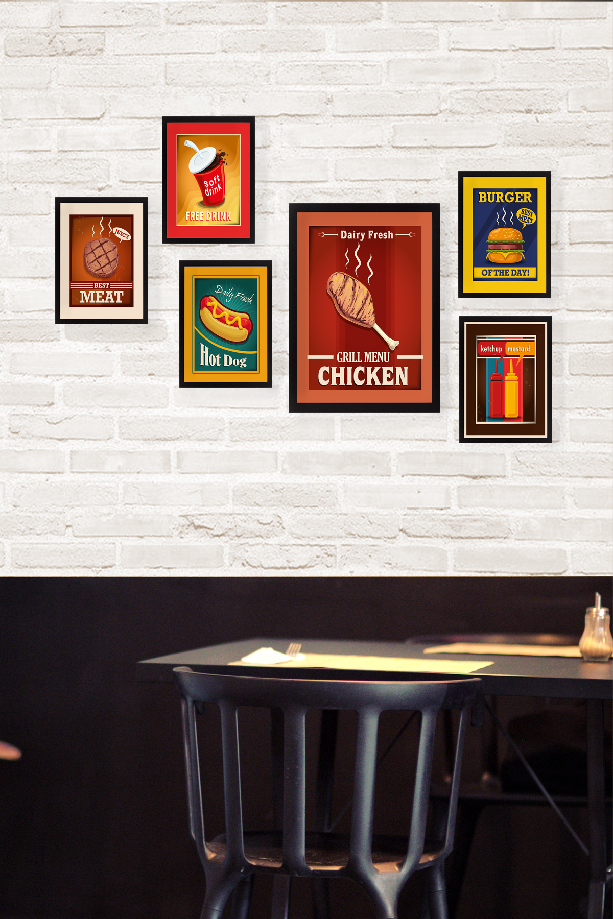 Set of 6 paintings Fast Food