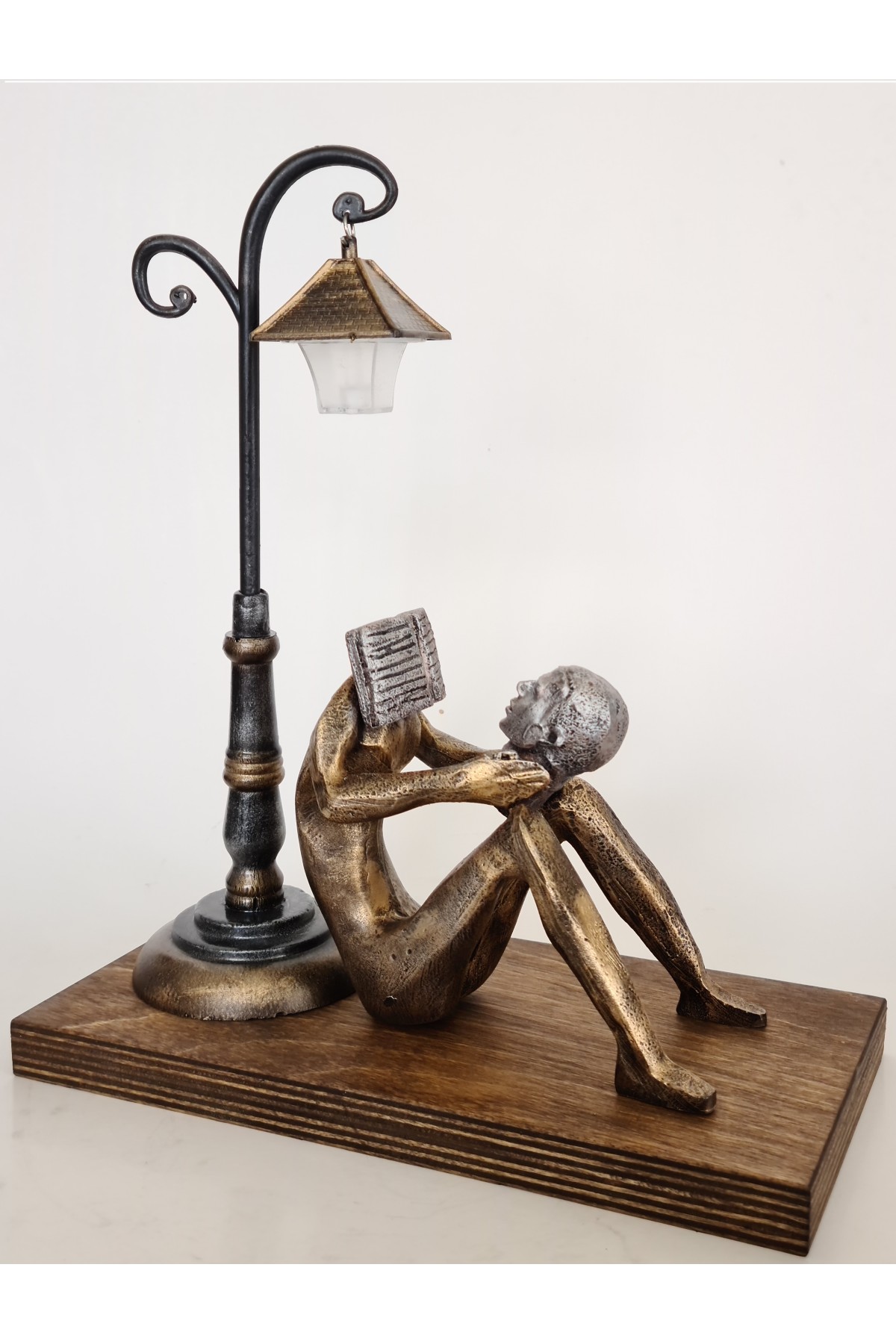 Self Reading Human Street Lamp (Special Design) Wooden Trivet Trinket Decorative Figure