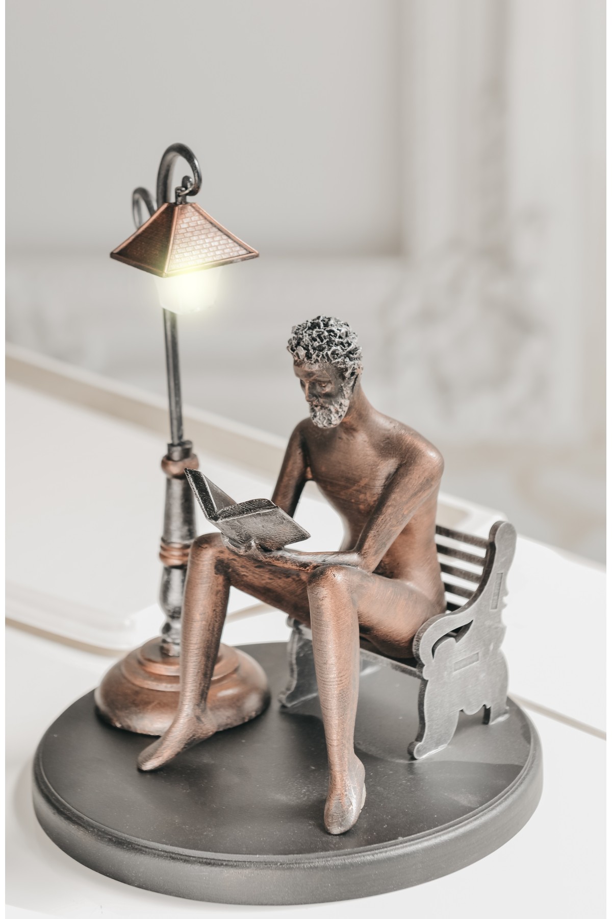 Human figure Reading a Book Oversized figurine Copper professor