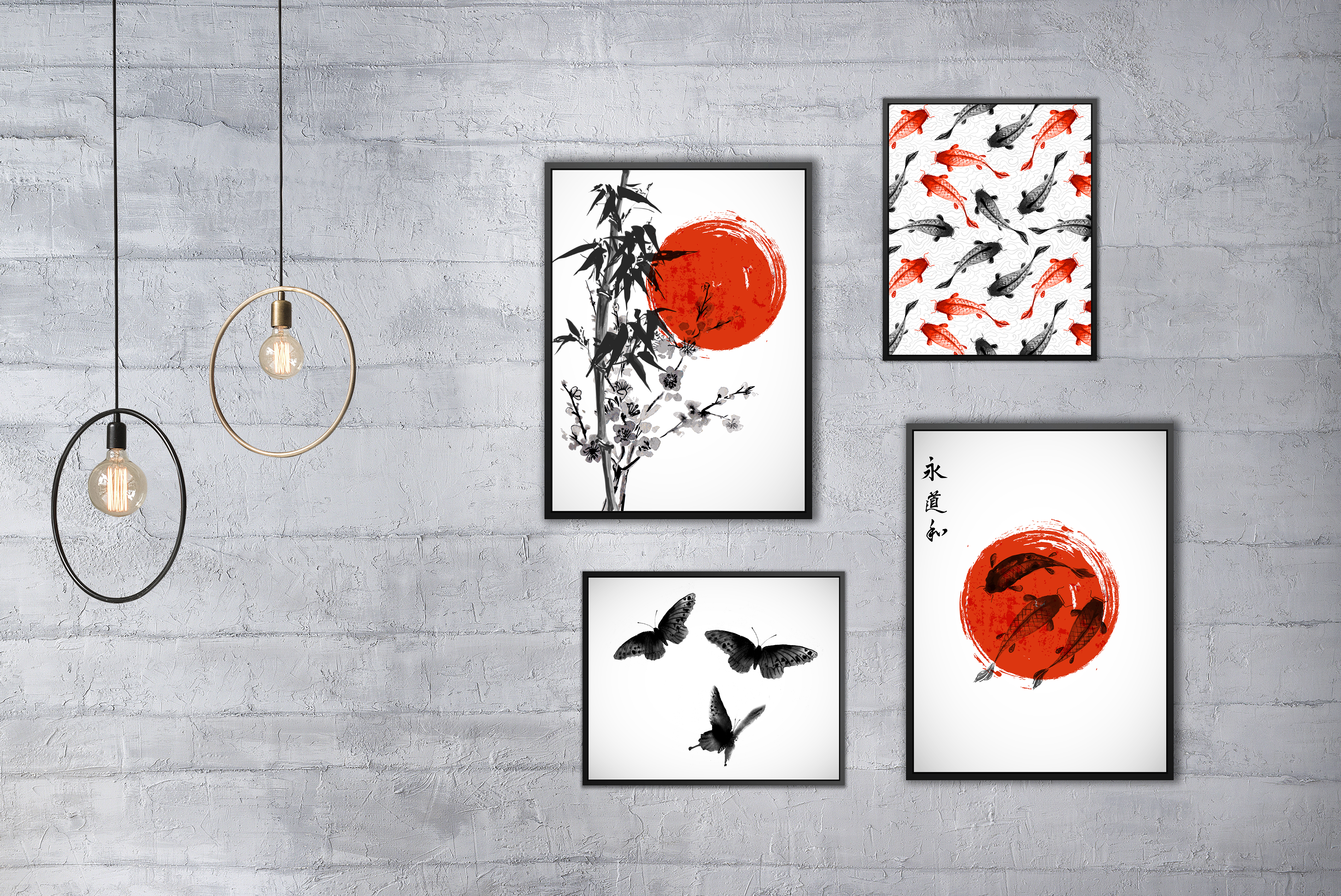 Set of 4 paintings Japan Nature