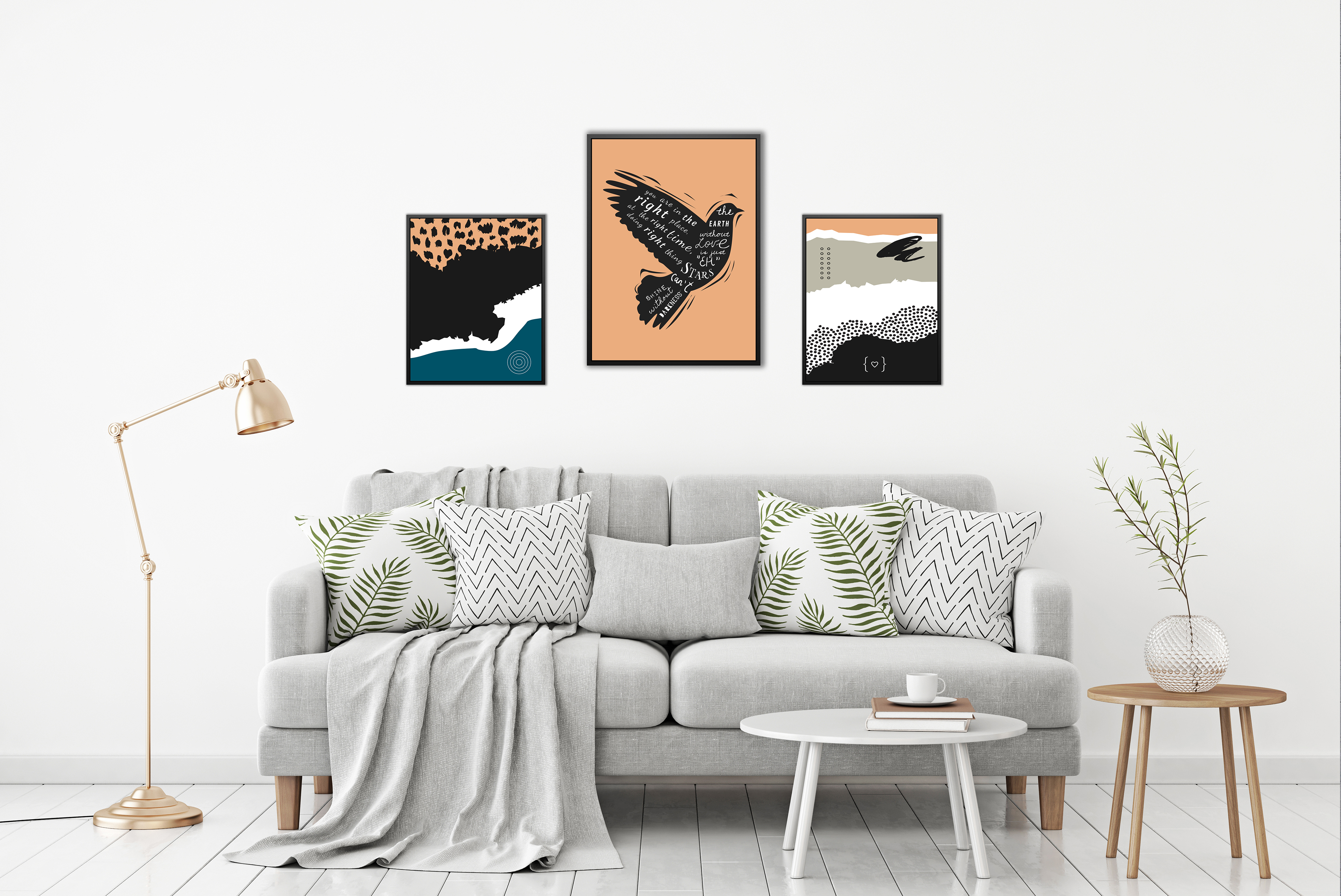 Set of 3 paintings Bird