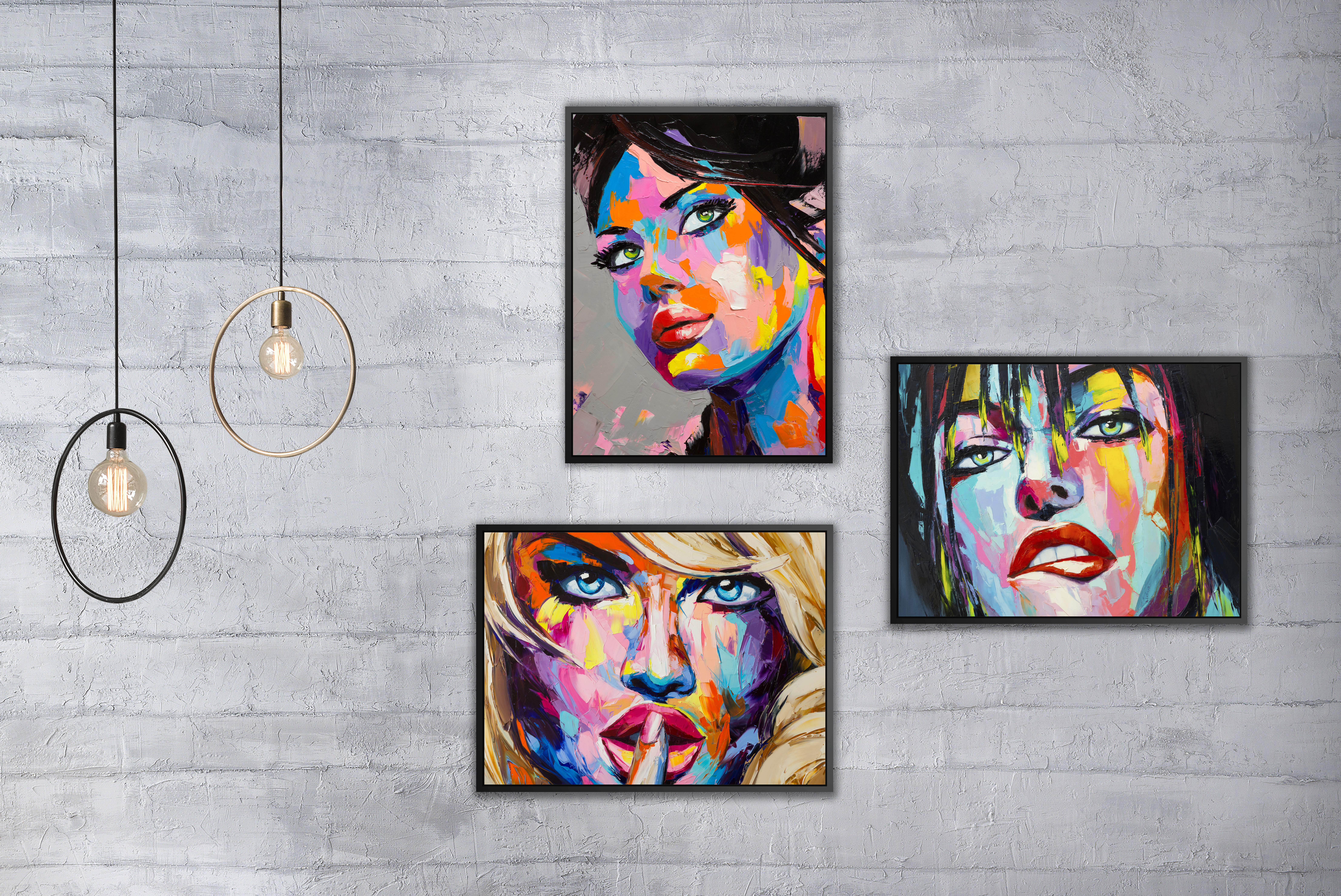 Set of 3 paintings Ladys 33x44 cm