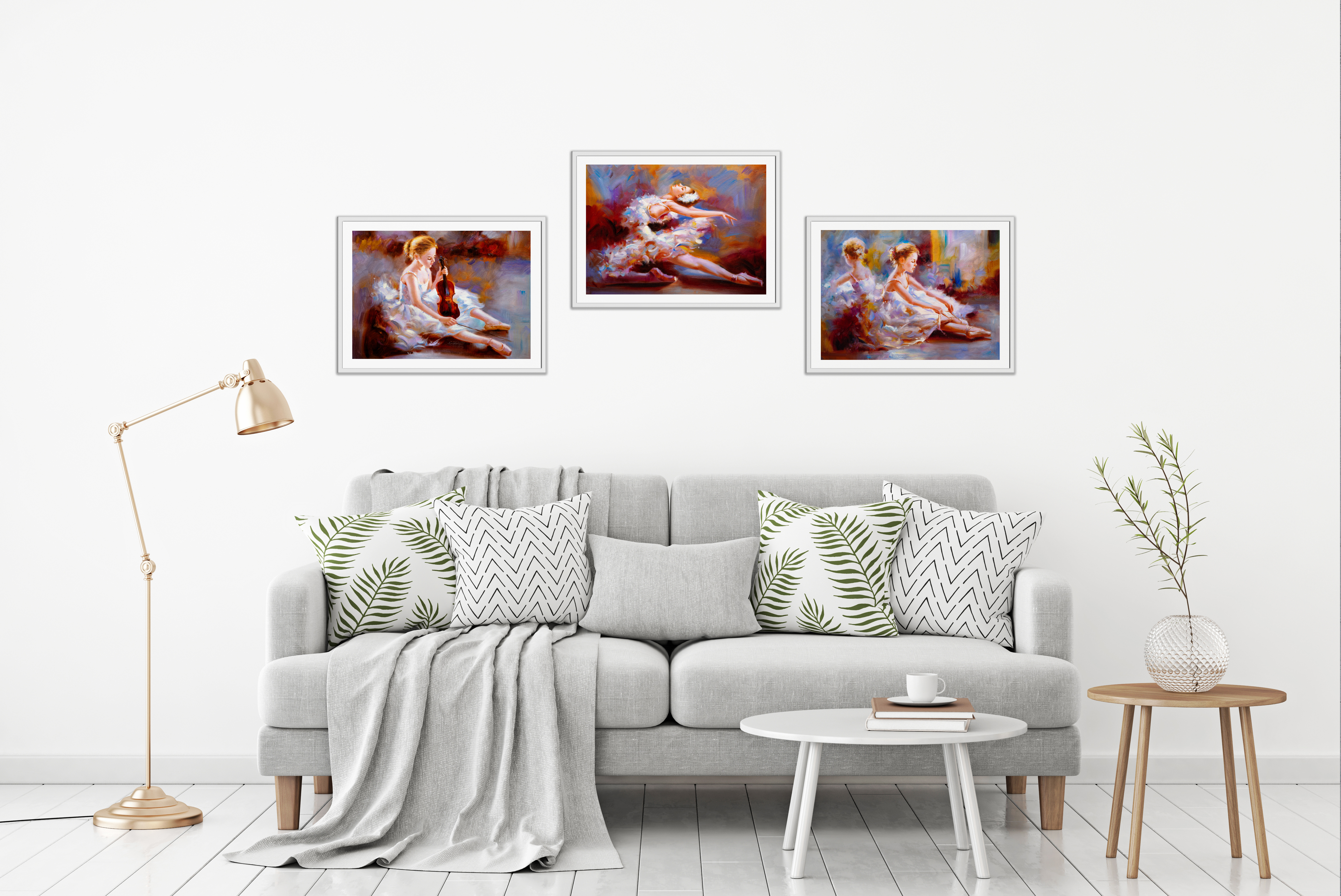 Set of 3 paintings Balerinas 33x44 cm